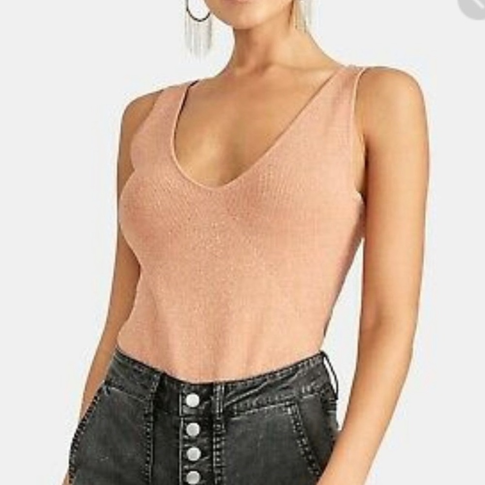 Rachel Roy Rose Gold Metallic Stretch VNeck Anya Tank Top
